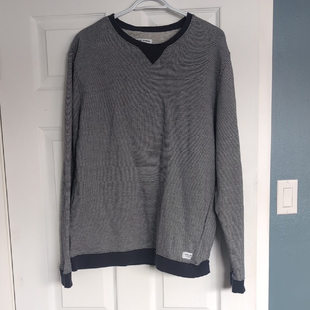 Men's Blanks Journal Navy and White Striped Crew neck 100 Percent Cotton Sweater
